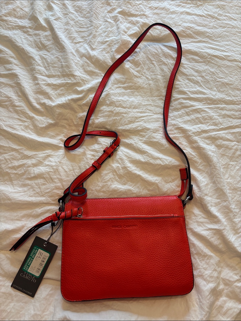 Vince Camuto Red Pebbled Leather Crossbody with Adjustable Strap